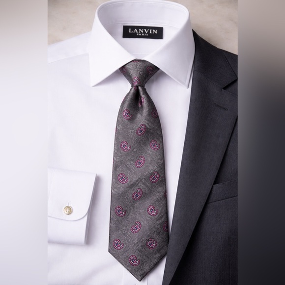 Lanvin Other - Vintage 90s Lanvin Paris Silk Tie Grey Pink Paisley Jacquard Luxury Necktie